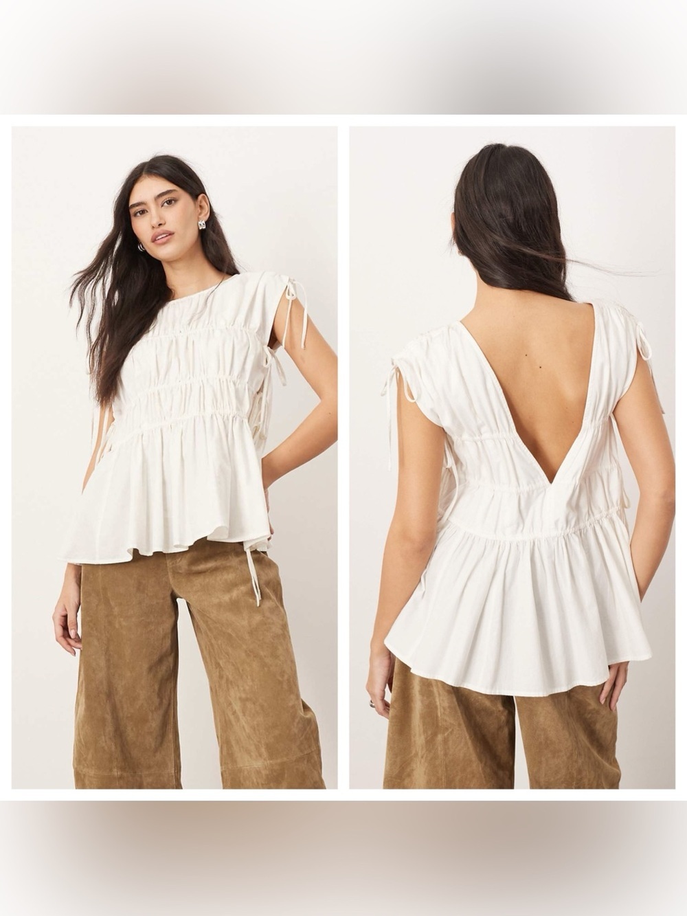 ARRANGE Clean Cotton Ruched Top with Drawstring Size 4 Cottagecore Boho Chic